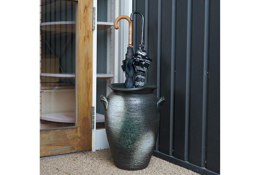 【信楽焼】青窯変壷型 傘立 (534-05)