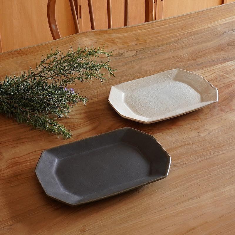 信楽焼　八角プレート（小）　鉄散＆サビ釉セット