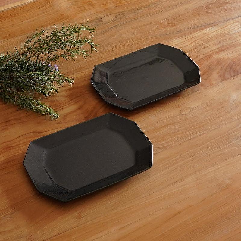 信楽焼 八角プレート（小） ルリ釉 ２枚セット【古谷製陶所】