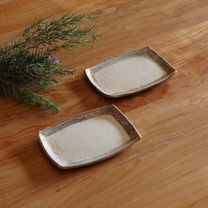 信楽焼 ケーキ皿（横彫）２枚セット【古谷製陶所】