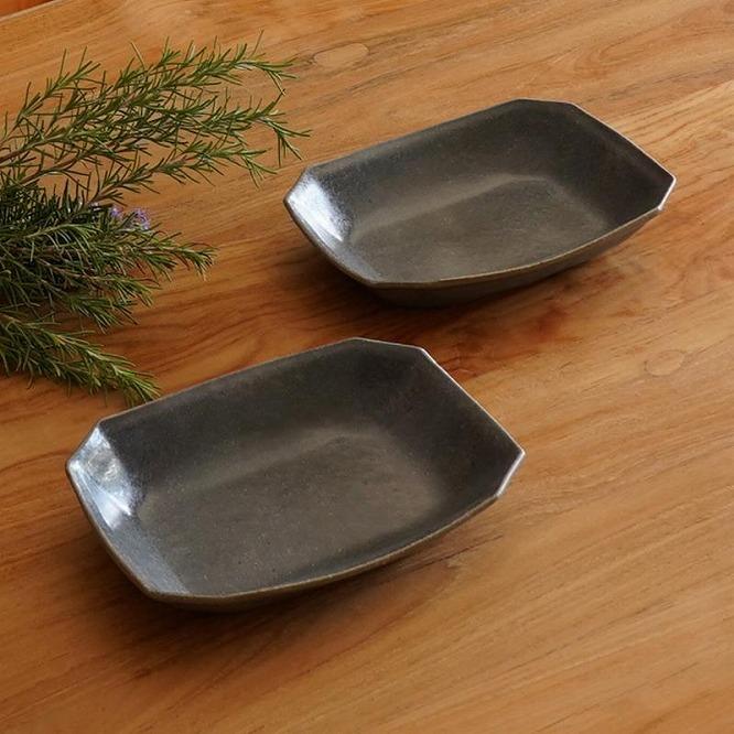 信楽焼 八角深鉢（小） グレー釉 ２枚セット【古谷製陶所】