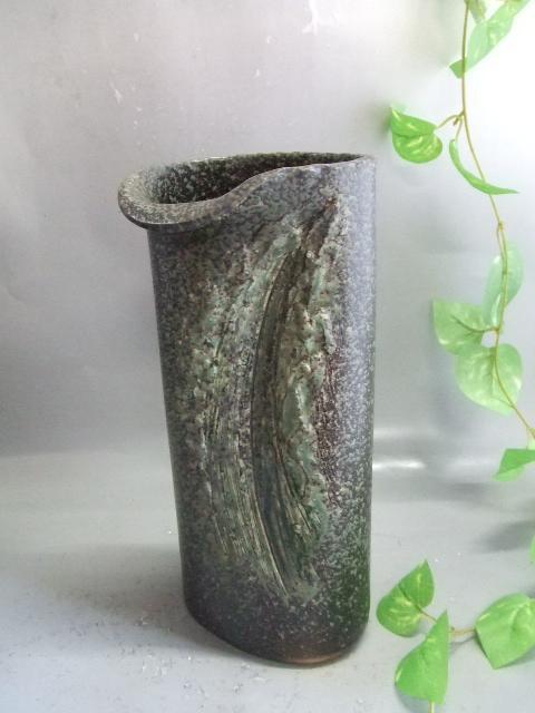 【信楽焼】緑彩釉花入れ　花入　花器　花瓶　nha-020