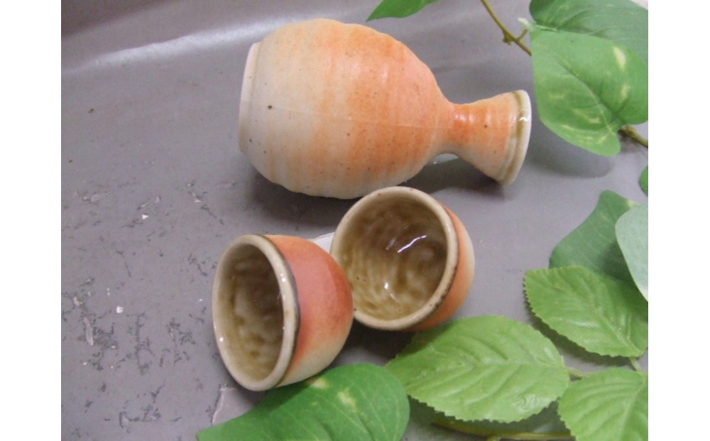 【信楽焼】徳利＆ぐいのみ（緋色）　日本酒　nwu-026