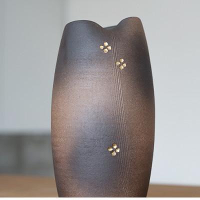 小花金彩投入花器　B93-12　信楽焼・明山