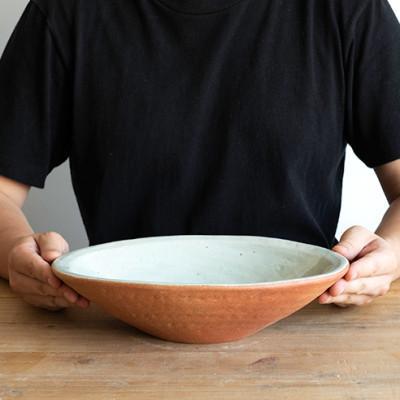 火色楕円手洗鉢(W30cm)washbowl-03　信楽焼・明山