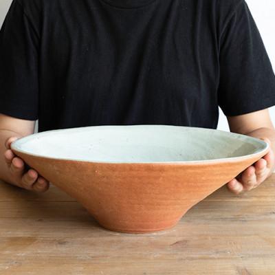 火色楕円手洗鉢(W40cm)washbowl-02　信楽焼・明山