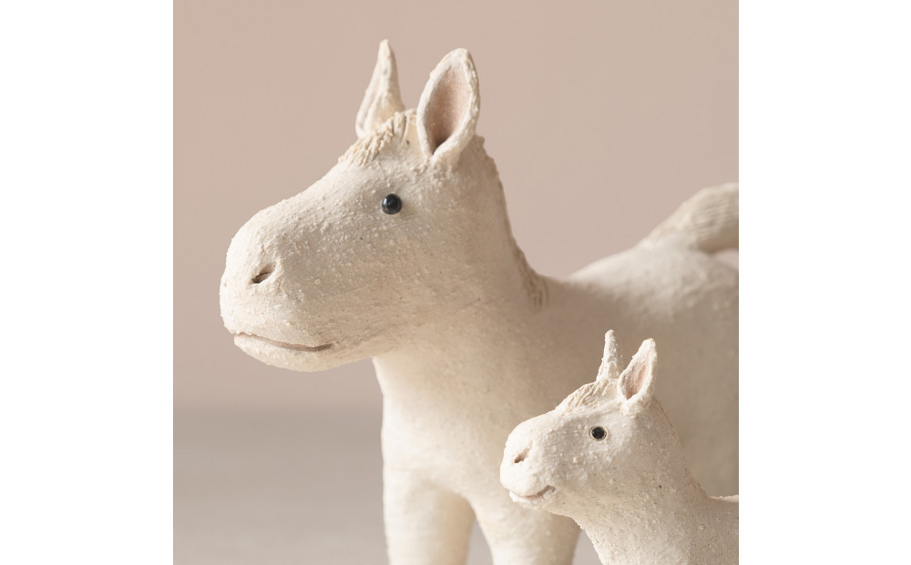 【信楽焼・明山】干支置物「迎春うま」親子セット　eto26-01