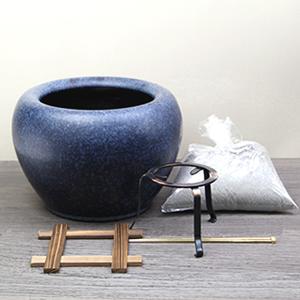 信楽焼 10号生子火鉢セット（火箸・五徳・井ゲタ・灰1kg付き）