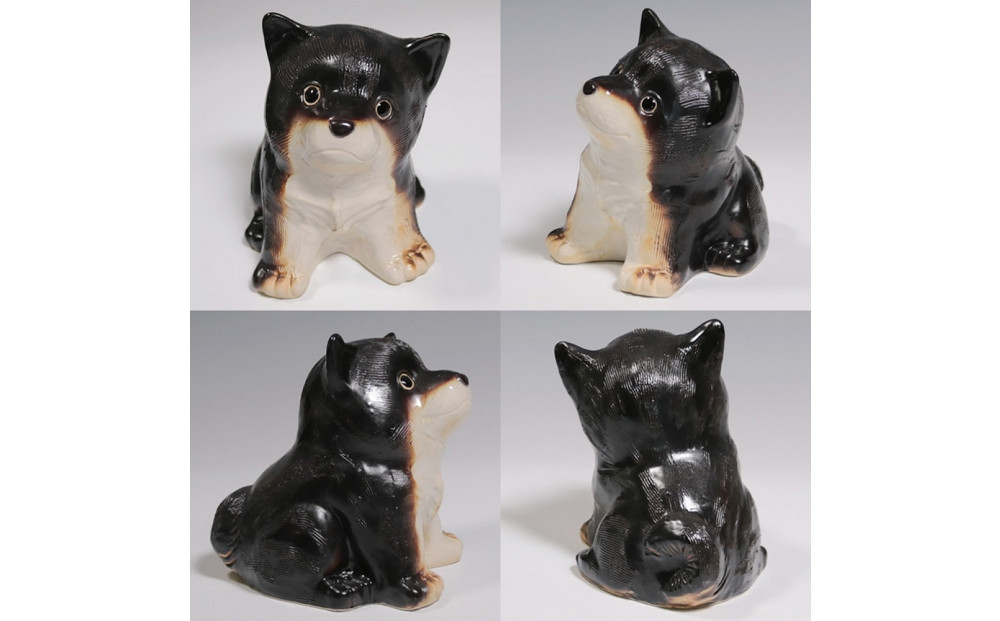 信楽焼 4号 柴犬 置物（黒色） 陶器