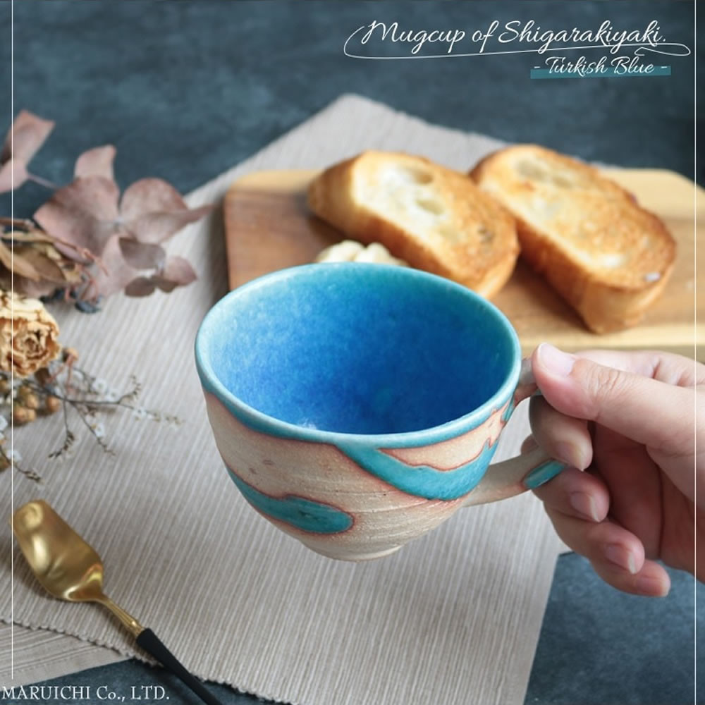 信楽焼 碧水掛け分けスープカップ（トルコ）