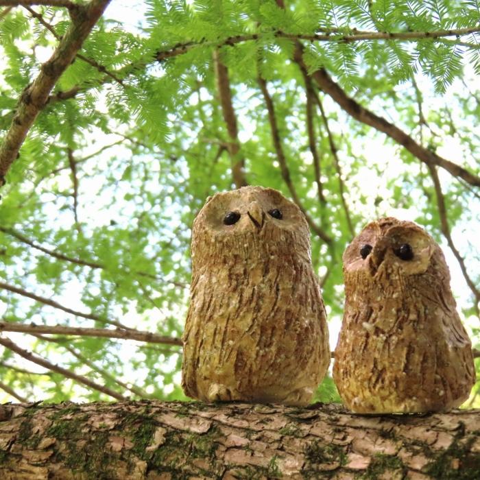 信楽焼　手作りフクロウ親子　an-011
