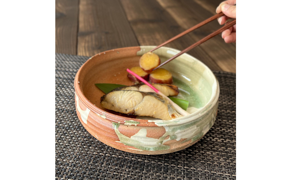 信楽焼　多用鉢（緋色2色掛け）盛り鉢 懐石料理 魚料理 煮物 皿 食器 20cm