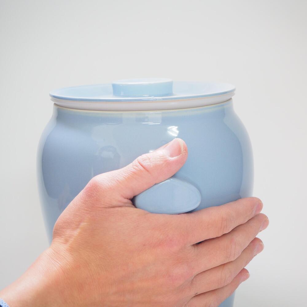 信楽焼　発酵壺　青色