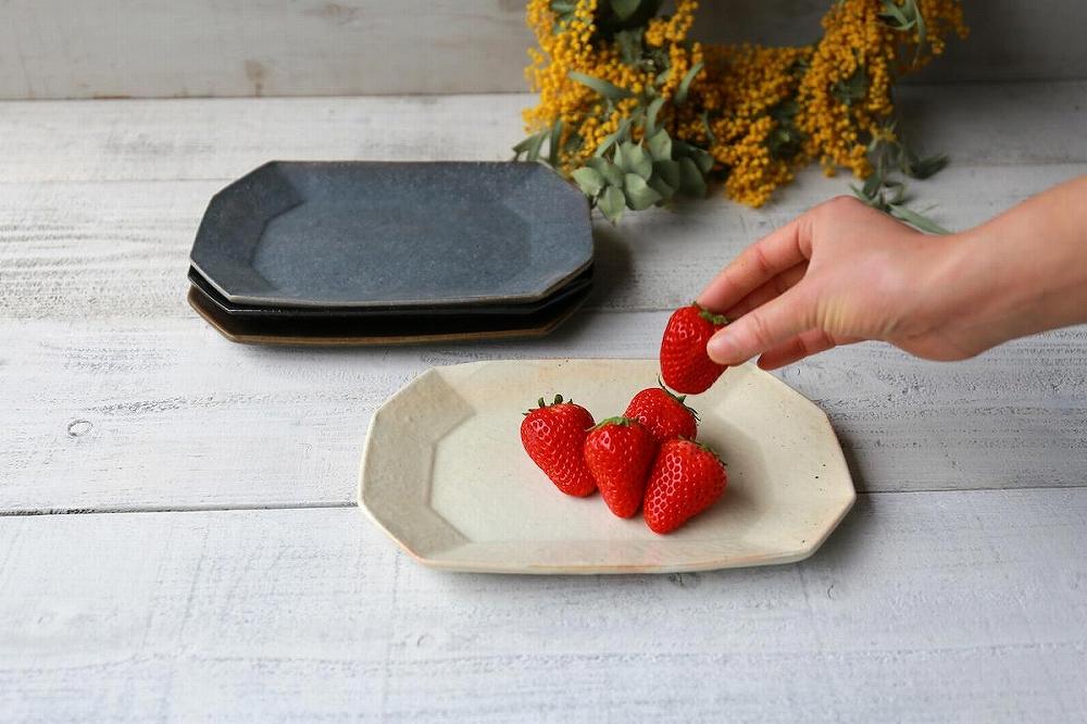 信楽焼　八角プレート（小） グレー釉 ２枚セット