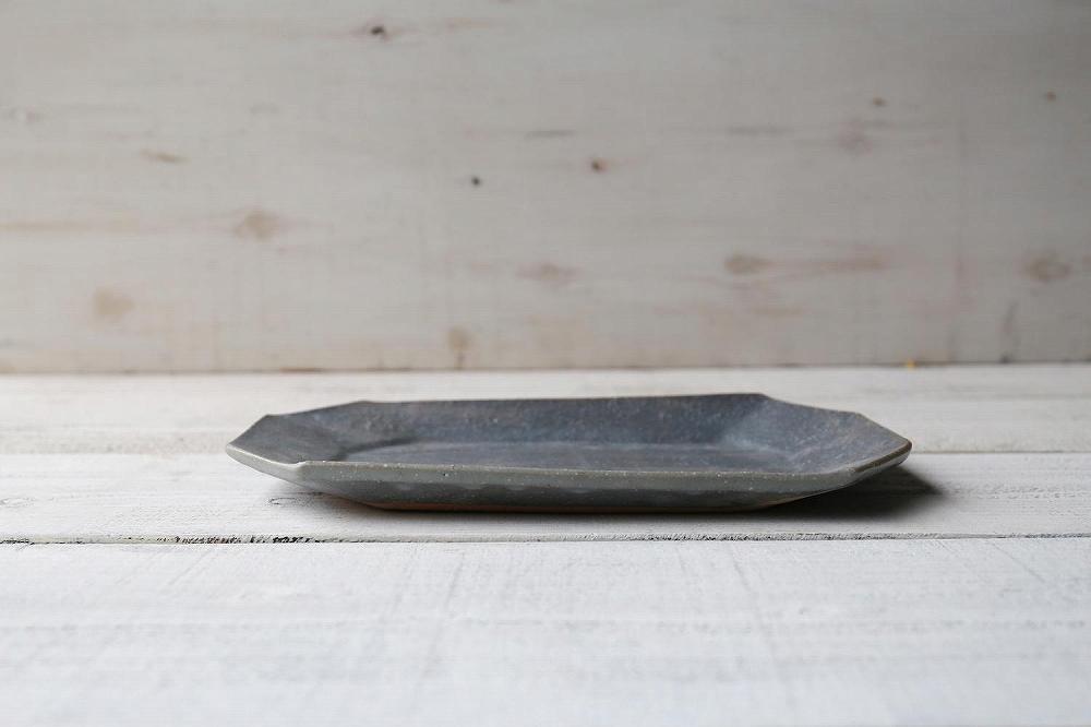 信楽焼　グレー釉　八角プレート (大)【古谷製陶所】