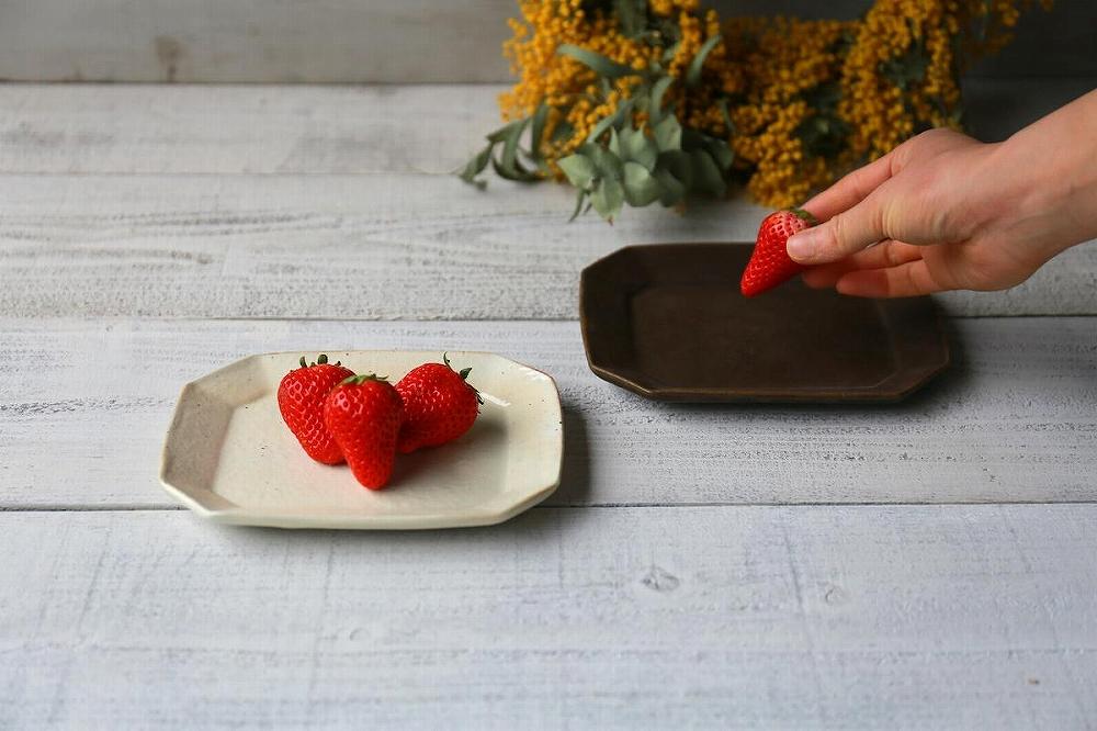 信楽焼 八角ケーキ皿　ルリ釉 2枚セット【古谷製陶所】