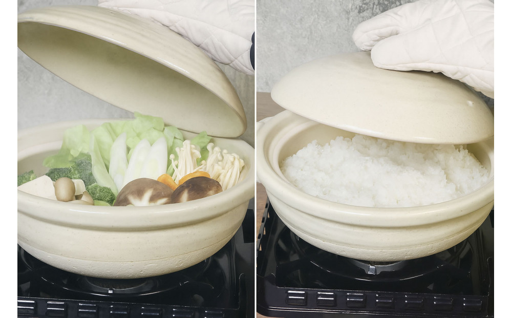 信楽焼 10号手付き土鍋 ご飯鍋（きなり色）