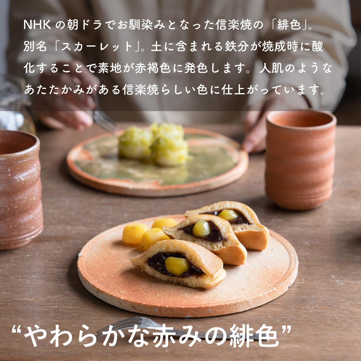 【信楽焼・明山】古信楽丸プレート L (緋色)　ks-03