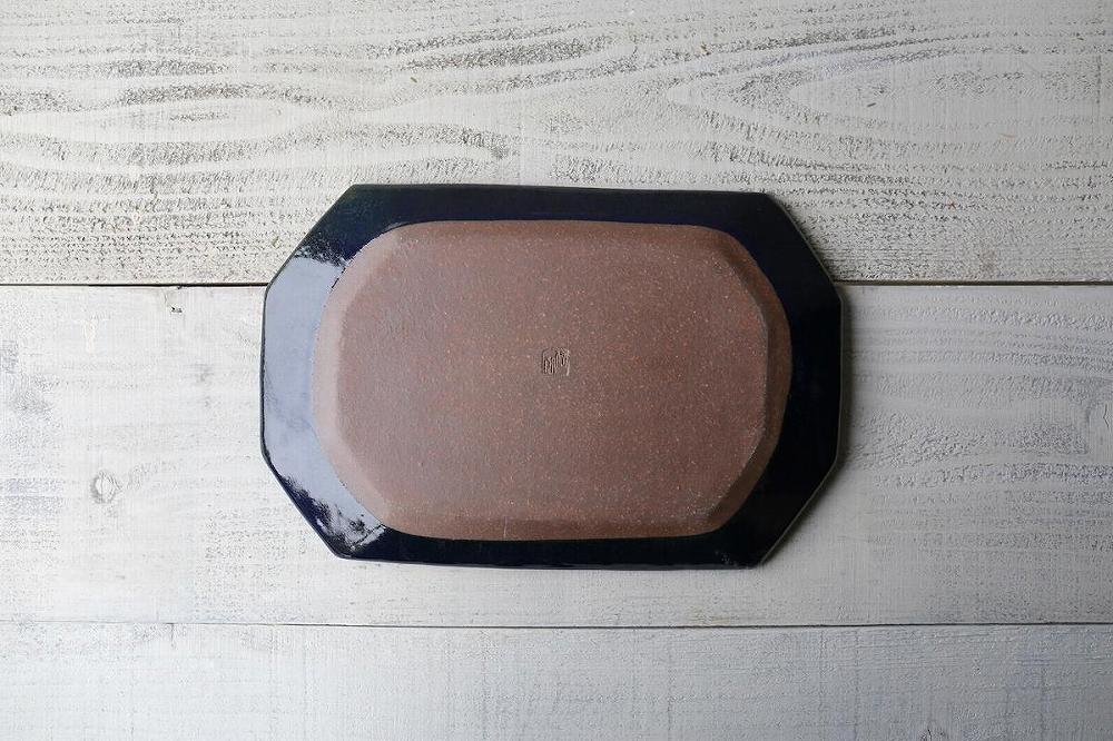 信楽焼　ルリ釉　八角プレート (大)【古谷製陶所】