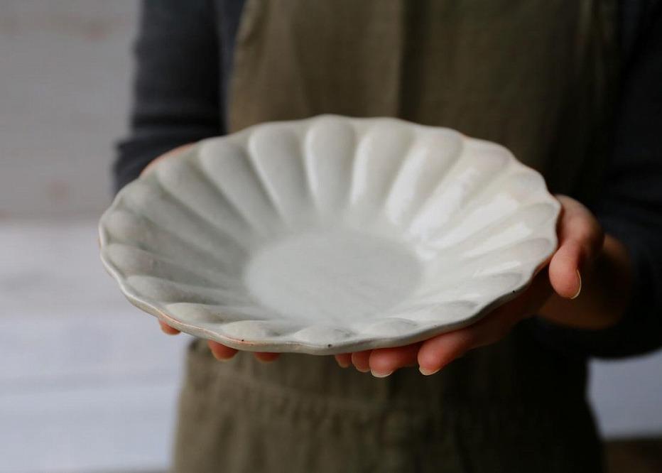 信楽焼 輪花深皿　グレー釉　大１枚 小２枚　セット【古谷製陶所】