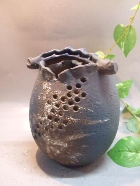 【信楽焼】ディープブルー手付花入れ　花入　花器　花瓶　　　nha-016