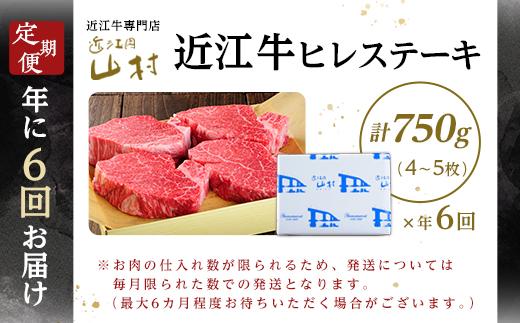 肉 近江牛 定期便【年6回】近江牛ヒレステーキ 750g（4～5枚） 計4.5kg ( 750g × 6回 )