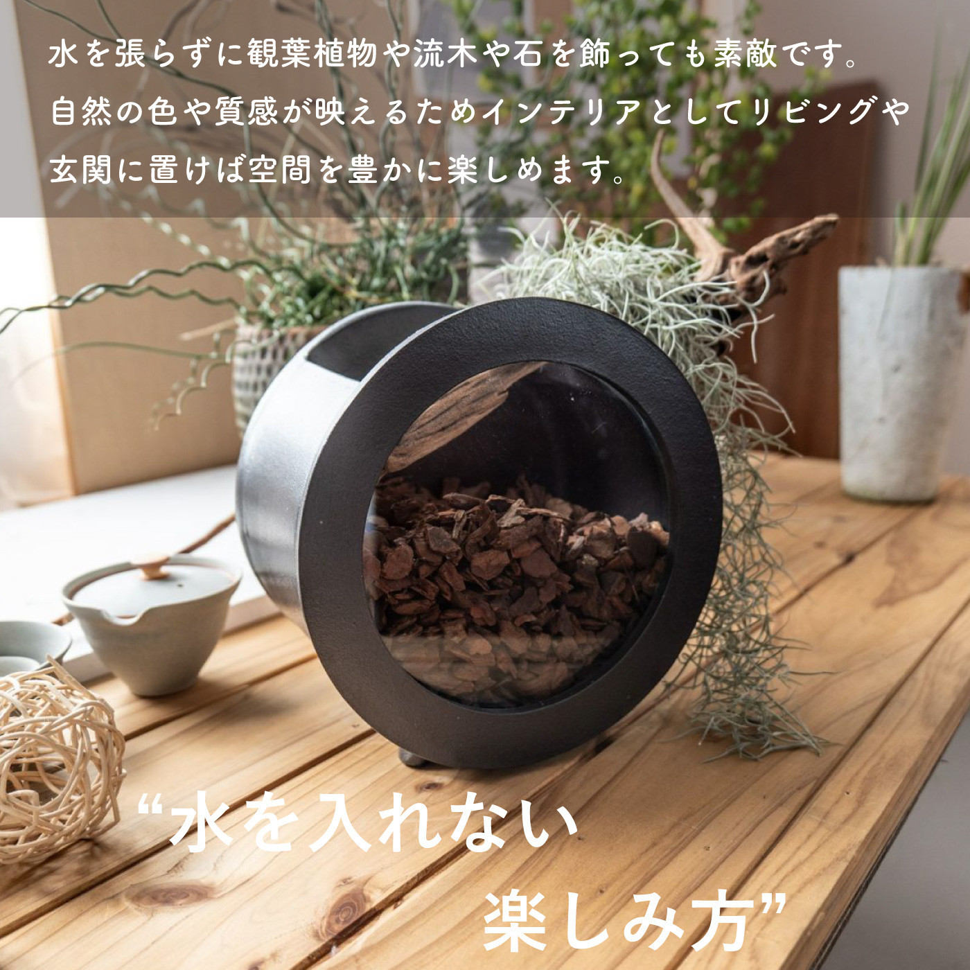 【信楽焼・明山】丸水槽・中（黒）aqua-01s