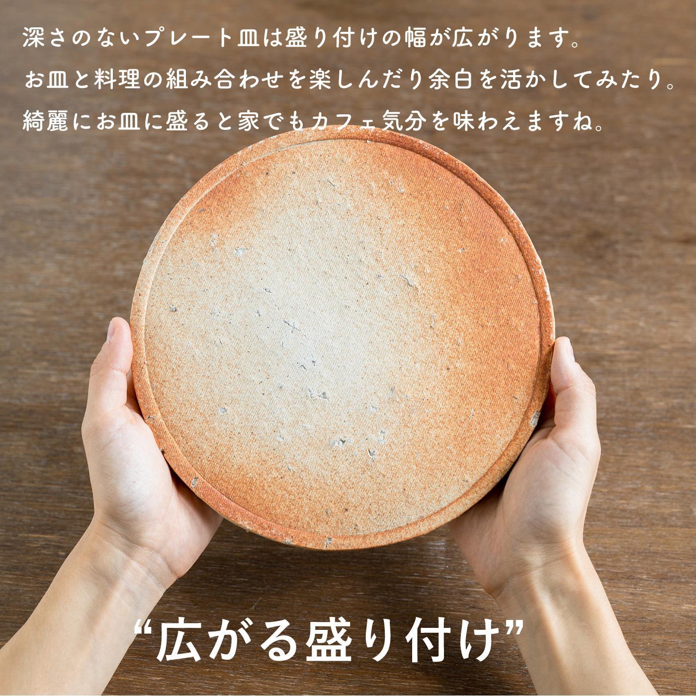 【信楽焼・明山】古信楽丸プレート L (緋色)　ks-03