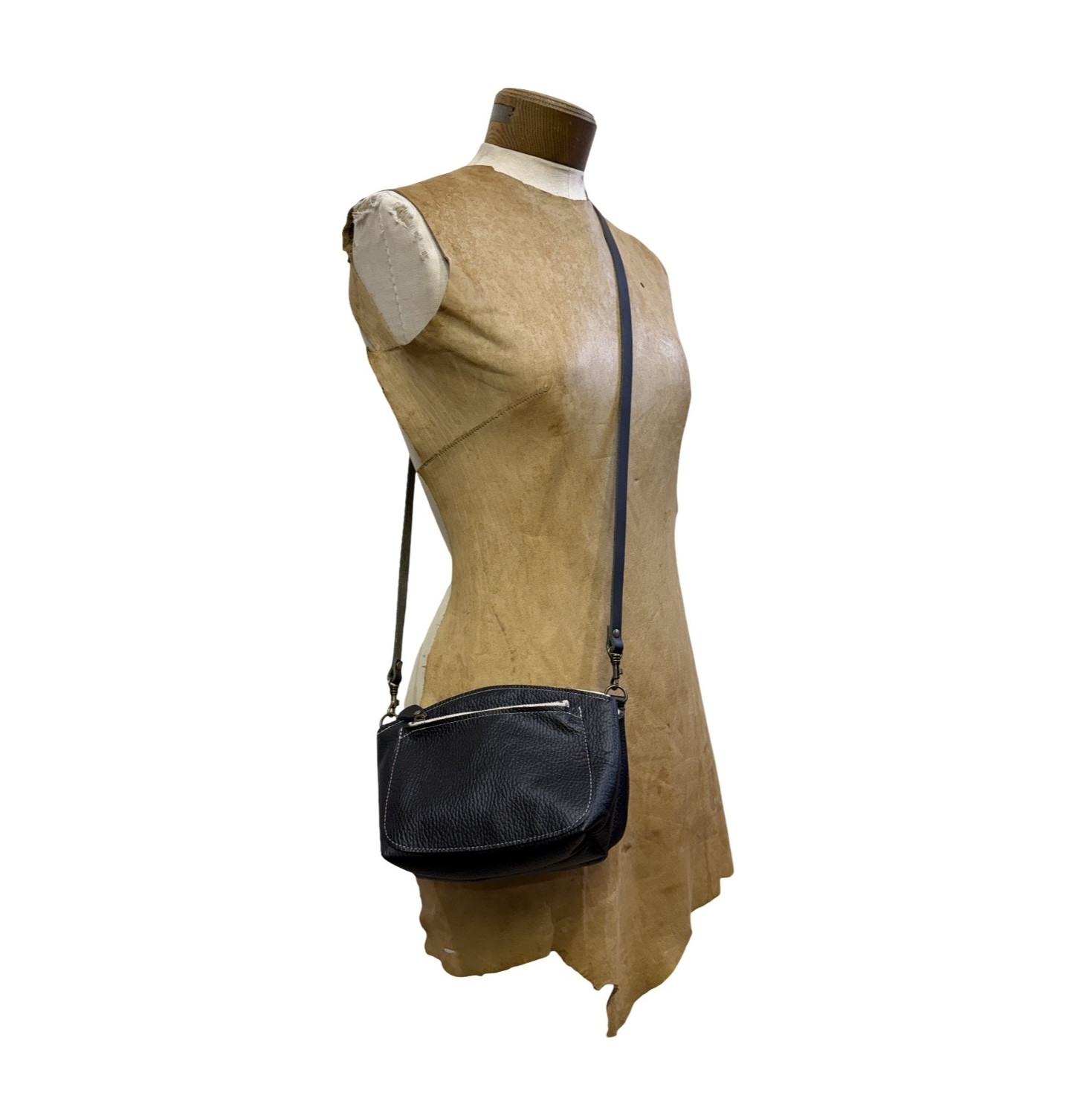 革・ダブルポシェット ミニ［ブラック］