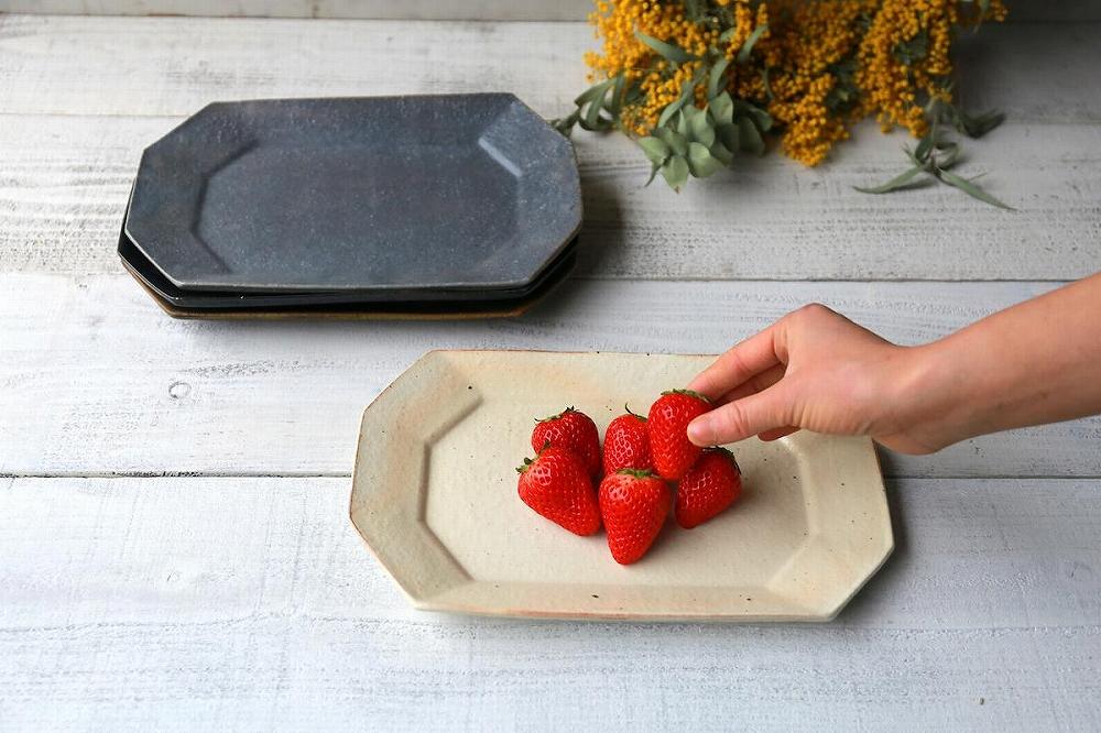 信楽焼　グレー釉　八角プレート (大)【古谷製陶所】