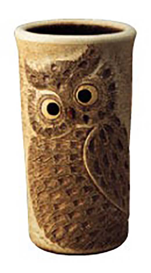 信楽焼傘立 ふくろう彫り 白砂 S