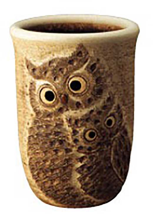 信楽焼傘立 ふくろう彫り 白砂 L