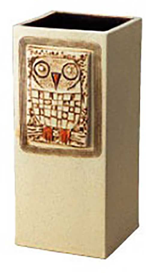 信楽焼傘立 ふくろうレリーフ 白砂