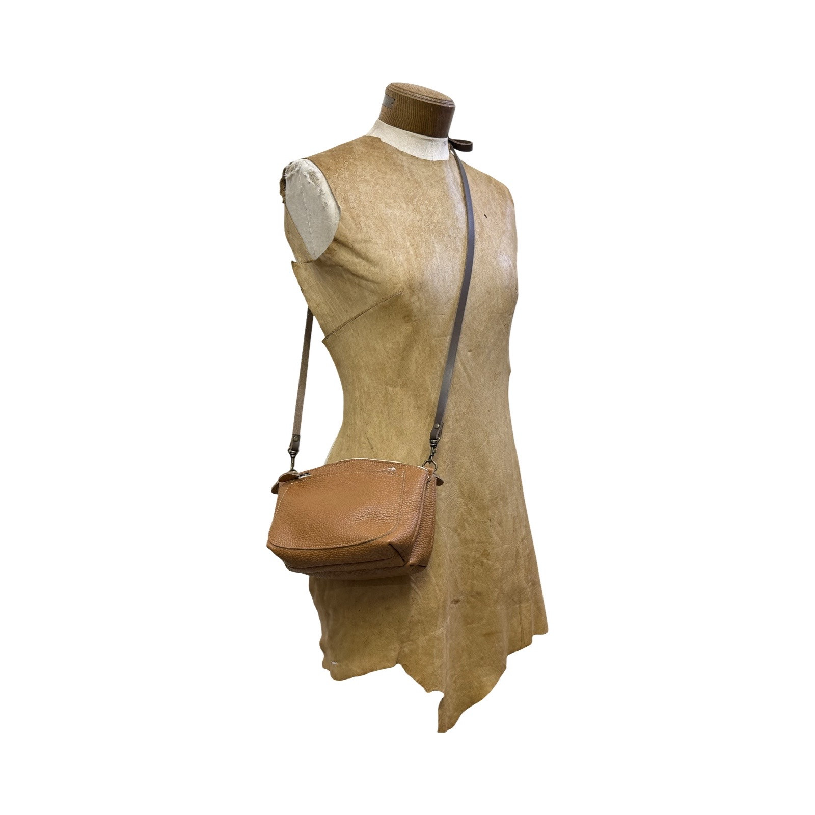 革・ダブルポシェット ミニ［キャメル］