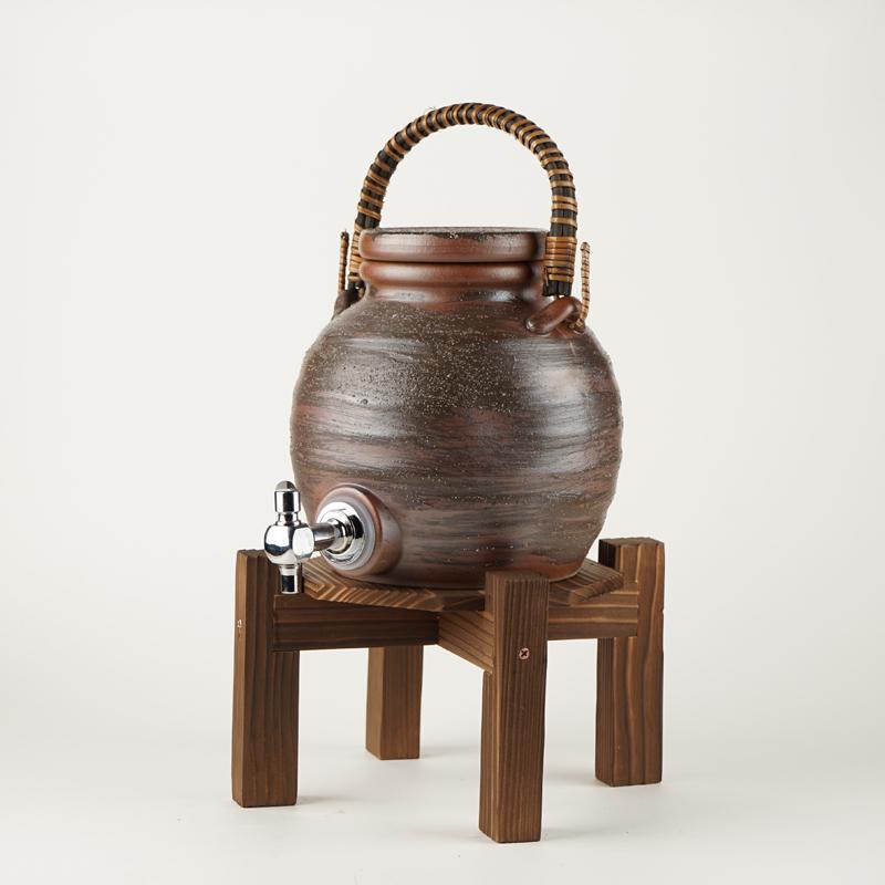 【信楽焼】 灰釉手付サーバー (コルク栓付／台付)(548-03)