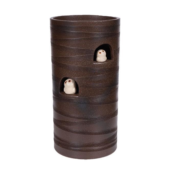 【信楽焼】 ニコニコふくろう 傘立 (528-02)