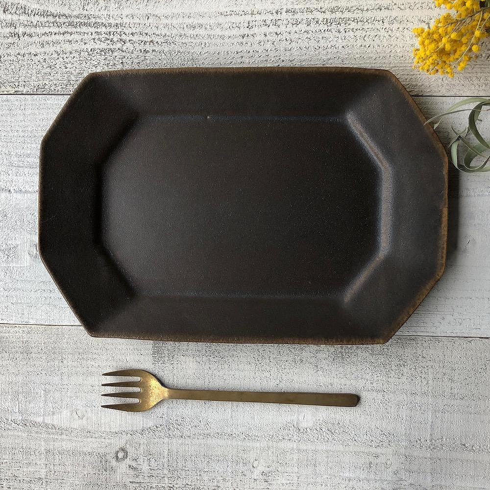 信楽焼　サビ釉　八角プレート (大)【古谷製陶所】