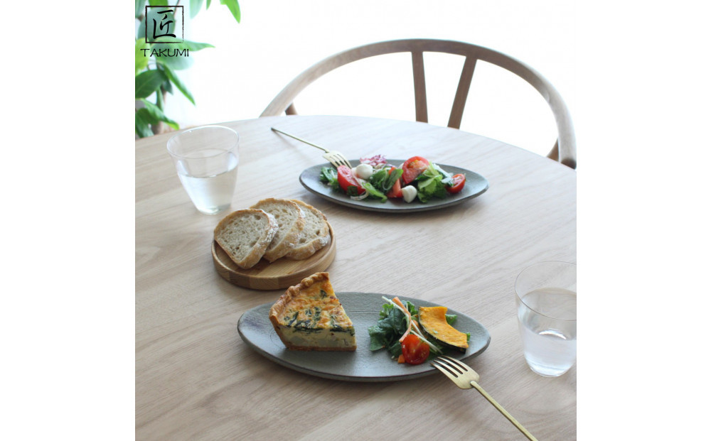 匠 －TAKUMI－ 【信楽焼】楕円プレート（グレー）２枚セット　mu-005