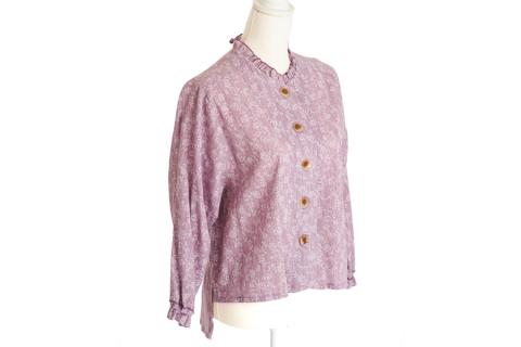 多機能な 介護衣服 La・フック 薄紫柄あり・前ボタン Lサイズ [0296]