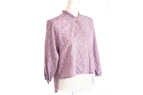 多機能な 介護衣服 La・フック 薄紫柄あり・隠しボタン Lサイズ [0298]