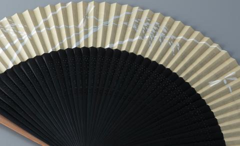 【L-568】鈴木扇子店 近江扇子 和紙張　稲穂・蜻蛉　7.5寸(約22.5cm)［高島屋選定品］