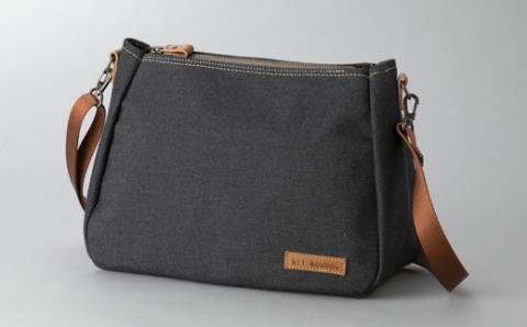 【J-196】ｋｉｉ工房　帆布かばん　プランプショルダー　先染め黒 【高島屋選定品】