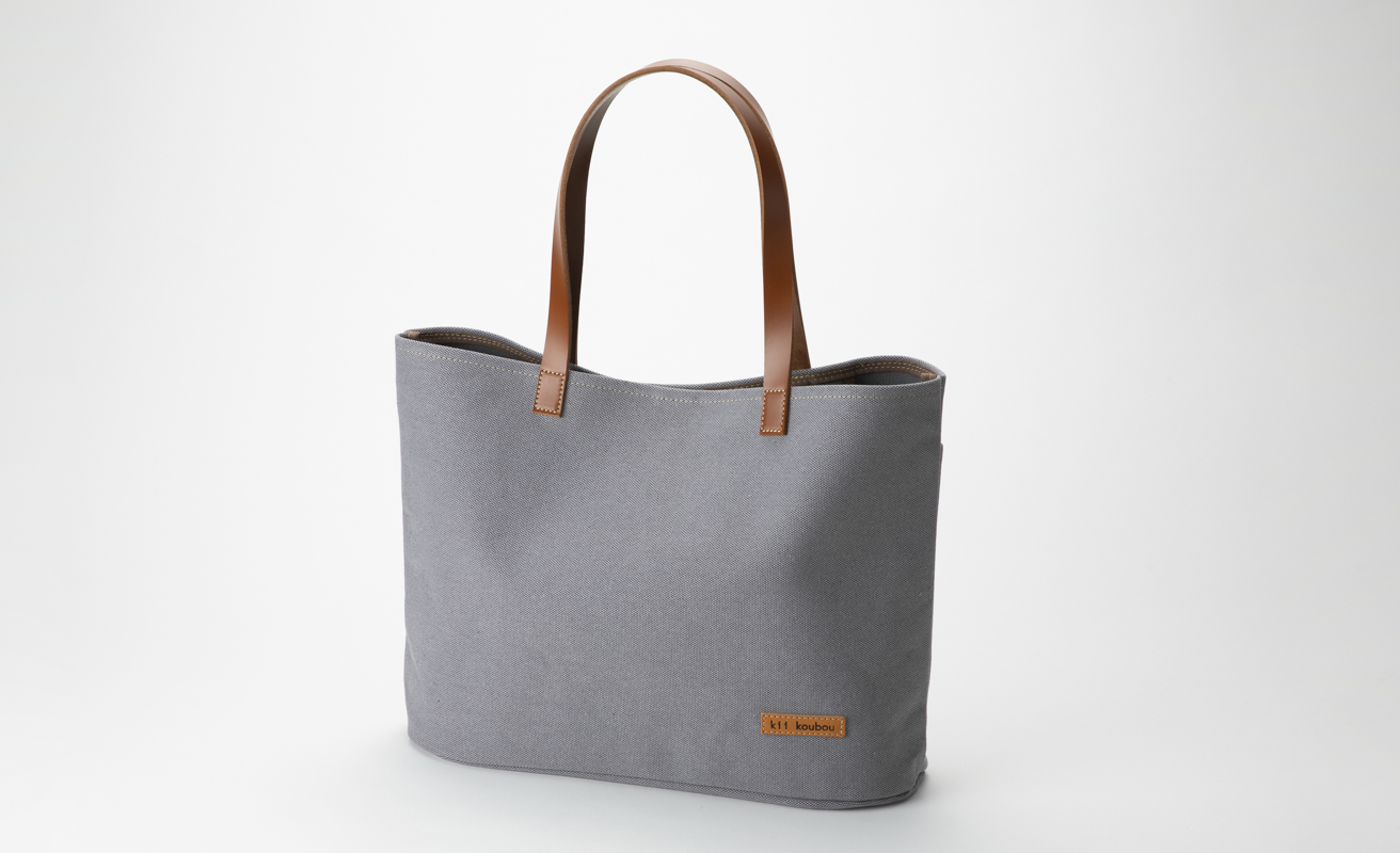 【J-246】ｋｉｉ工房　帆布かばん　スタンダードトートL 手長 先染めグレー【高島屋選定品】