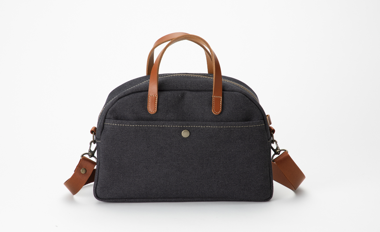 【J-255】ｋｉｉ工房　帆布かばん　２ｗａｙプチボストンショルダー　先染め黒【高島屋選定品】