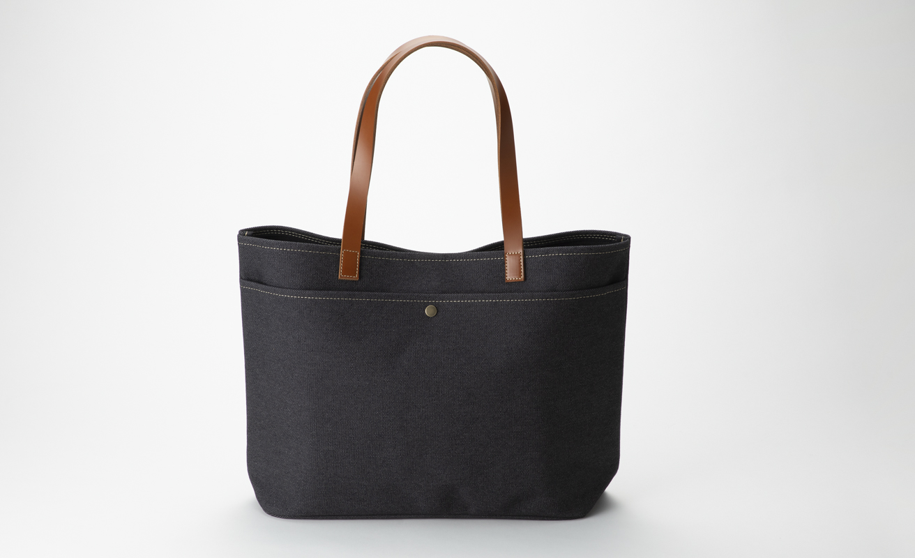 【J-245】ｋｉｉ工房　帆布かばん　スタンダードトートL 手長 先染め黒【高島屋選定品】