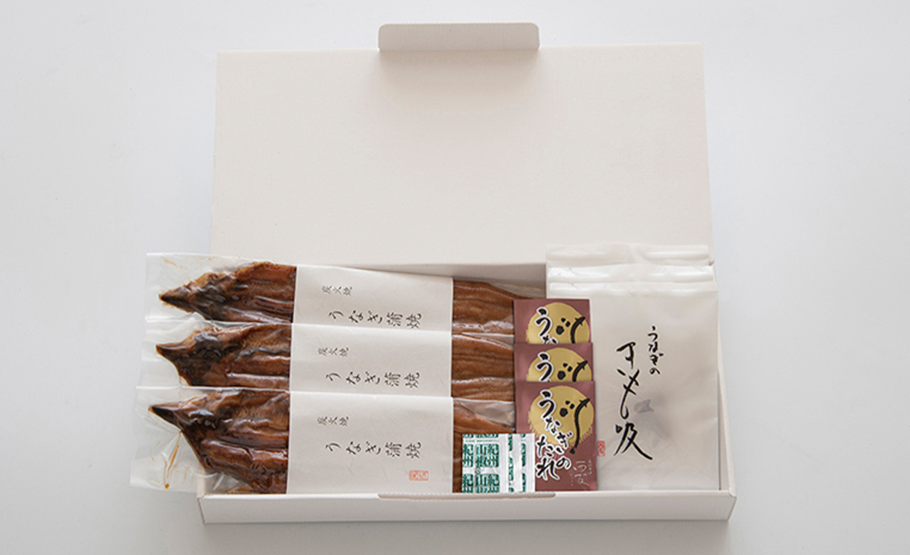 1月お届け【B-82101】近江今津 西友 うなぎ炭火焼蒲焼 3尾／計約340ｇ・きも吸詰合せ B ［高島屋選定品］