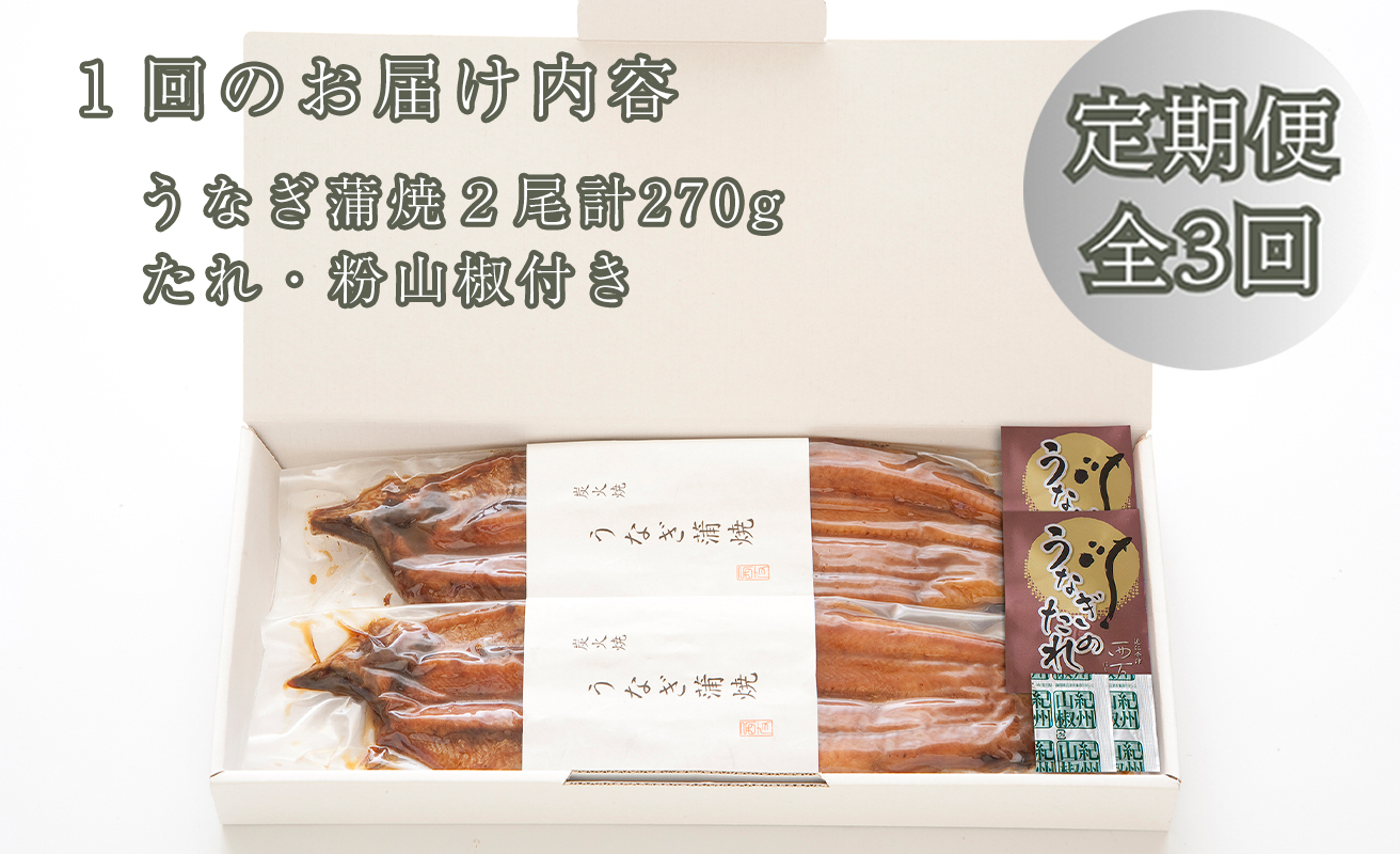 定期便3回【B-827】近江今津 西友 うなぎ炭火焼蒲焼 2尾／計約270ｇ［高島屋選定品］