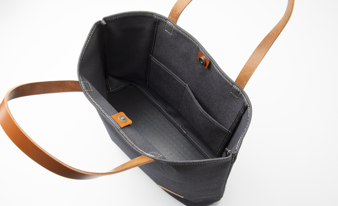 【J-245】ｋｉｉ工房　帆布かばん　スタンダードトートL 手長 先染め黒【高島屋選定品】