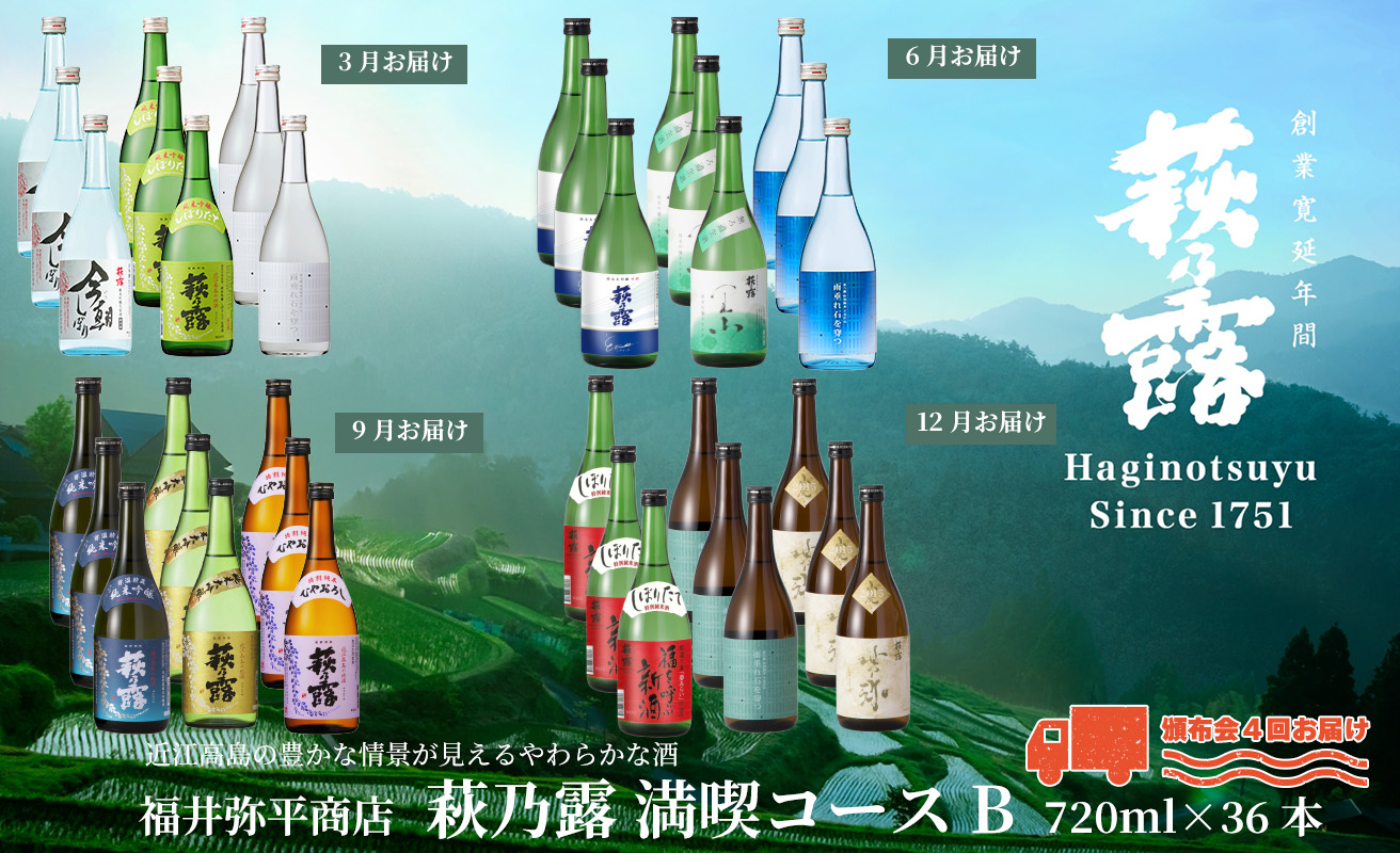 【I-320】福井弥平商店 萩乃露 満喫コースB　720ml 36本（頒布会4回）［高島屋選定品］