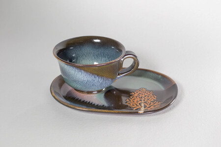 ティーカップセット「オーロラ」 株式会社 布引焼窯元 滋賀県 東近江市 B12 カップ ソーサー 陶器 焼物 七彩天目 伝統工芸 手作り おしゃれ 食器 テーブルウェア 工芸品 ギフト プレゼント